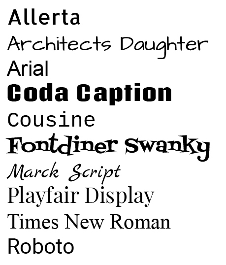 Viewer Imprint Font Choices